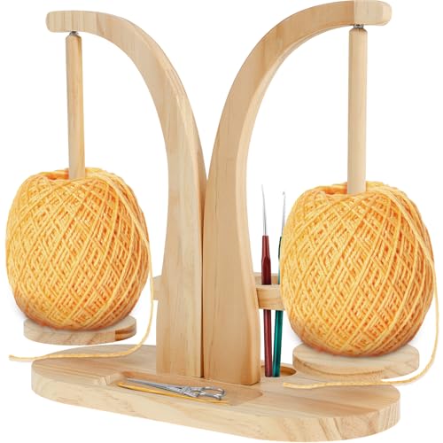 VAVPUP Wollabwickler,Garnknäuelhalter aus Holz mit Doppelpendel, leichtgängiger Strickgarnhalter,Magnetisch Anschluss zum Häkeln,Häkelgeschenk für Häkelliebhaber(Protokollfarbe) von VAVPUP