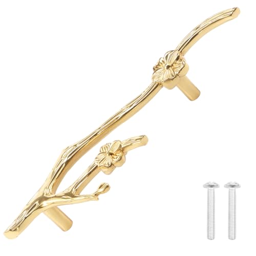 VAVPUP Zweig-Schubladengriffe,Messingzweig Schrankgriff,15 * 4.2 * 2.5cm,Kreative Zweig-möbelgriffe,Dekorativer Blumenzweig Schubladenknopf für Kommoden,Schränke,Bücherregal(golden,Stil 1) von VAVPUP