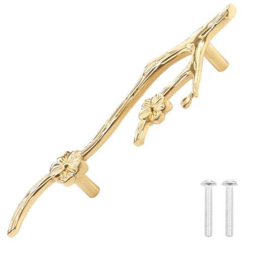 VAVPUP Zweig-Schubladengriffe,Messingzweig Schrankgriff,15 * 4.2 * 2.5cm,Kreative Zweig-möbelgriffe,Dekorativer Blumenzweig Schubladenknopf für Kommoden,Schränke,Bücherregal(golden,Stil 2) von VAVPUP