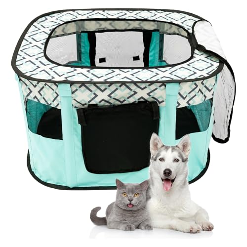 Welpenauslauf,Faltbarer Welpenlaufstall mit Tragetasche,Tragbarer Haustierstall mit Reißverschluss und Seitentasche für Camping Reisen,Wasserdicht Tierlaufstall für Kätzchen,Welpen und Kaninchen(S) von VAVPUP