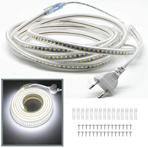 FOLGEMIR 20m Kalt Weiß LED Band, 2835 SMD 144 Leds/m Lichtleiste, 220V 230V Strip, sehr helle Beleuchtung - ca. 900 LM pro Meter, IP65 wasserdicht von FOLGEMIR