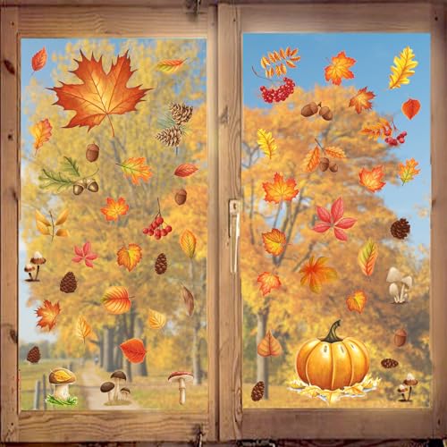 Aufkleber Ahornblatt, Aufkleber für Herbstfenster, Thanksgiving Dekoration, Glas, selbstklebend, Blatt, Dekoration für Herbstparty (A) von VAWSVOCS