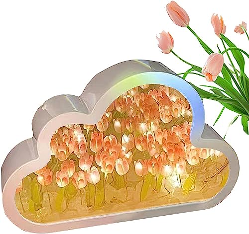 Nachtlicht, Spiegel, Tulpe, Wolke, 2-in-1 mit Spiegel, Nachttischlampe, Tulpe, LED, für Paare, Freunde, Kinder (Farbe Rosa1) von VAWSVOCS