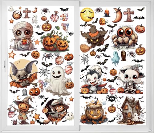 12 Große Halloween-Fensteraufkleber - Fledermaus, Spinne, Vampir, Hexe - Dekorationen, Fensterabziehbilder von VAWcornic
