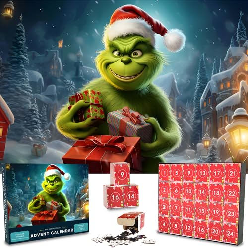 2024 Adventskalender Grinch Puzzles für Kinder und Erwachsene, 24er-Box mit 1008 Teilen, Weihnachtspuzzle-Countdown-Kalender, lustiges Weihnachtsspiel, Geschenk, Wanddekoration, 52 cm X 75 cm 2024 Adventskalender Grinch Puzzles für Kinder und Erwachsene, 24er-Box mit 1008 Teilen, Weihnachtspuzzle-Countdown-Kalender, lustiges Weihnachtsspiel, Geschenk, Wanddekoration, 52 cm X 75 cm von VAWcornic