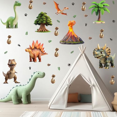 4 Bögen mit 36 ​​DinosaurierWandaufkleber, Dino Vulkan Höhle Neutral Kinderzimmer Kleinkind Spielzimmer Dekor, Kinderzimmer Wohndekoration Mädchen Jungen Schlafzimmer Klassenzimmer Kita Kunst von VAWcornic
