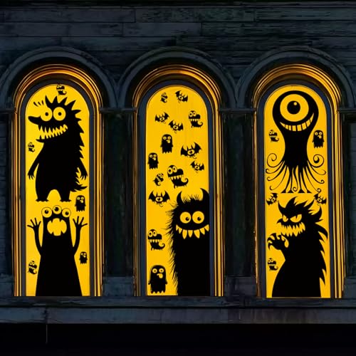5 Bögen, 29 Stück, riesige, niedliche Halloween-Fensteraufkleber mit frechen Monstern als Halloween-Dekoration von VAWcornic