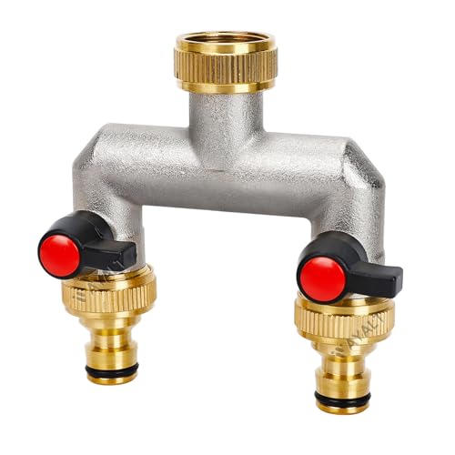 VAYALT 2-Wege Wasserhahn Wasserverteiler, Verteiler Wasser 3/4 Zoll Messing Wasseranschluss Verteile, Gartenschläuche mit 3/4" Adapter, Kugelhahn zum Einstellen und Absperren des Wasserflusses VAYALT 2-Wege Wasserhahn Wasserverteiler, Verteiler Wasser 3/4 Zoll Messing Wasseranschluss Verteile, Gartenschläuche mit 3/4" Adapter, Kugelhahn zum Einstellen und Absperren des Wasserflusses von VAYALT