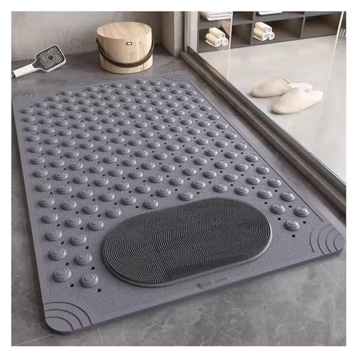Badematte, Duschmatte, Badezimmermatte, Fußmassage-Badewannenmatte mit Abflusslöchern, rutschfeste Badematte mit starken Saugnäpfen for Duschkabinen-Badezimmerboden(Grey,70x36cm/27.5x14.1in) von VAYEODEYU