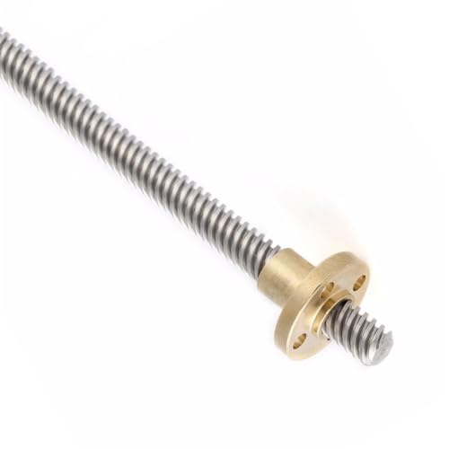 VAYEODEYU Flansch Gewindespindel Mutter, Edelstahl T8 8mm Blei Schraube Mit Messing Flansch Mutter 2mm Pitch Mehrere Größen Silber(300mm T8 Lead Screw) von VAYEODEYU