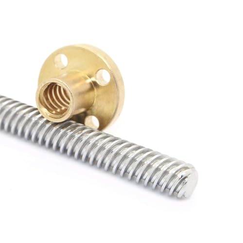 VAYEODEYU Flansch Gewindespindel Mutter, T8-Leitspindel, 8 mm Durchmesser, 2 mm Steigung, 8 mm Steigung, 304 Edelstahl, Messingmutter, mehrere Größen(Lead 2mm With Nuts,250mm) von VAYEODEYU