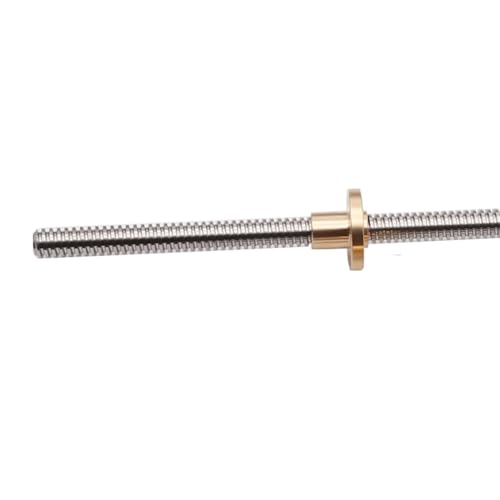 VAYEODEYU Flansch Gewindespindel Mutter, T8 Leitspindel, Trapezgewinde, Edelstahl, mit Kupfermutter, Steigung 2 mm/8 mm, Steigung 2 mm/8 mm, 100–500 mm(Pitch 2mm Lead 8mm,400mm With Nut) von VAYEODEYU