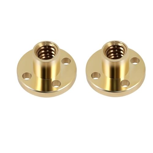 VAYEODEYU Flansch Gewindespindel Mutter, T8-Leitspindel, Trapezgewindespindel, Messingmutter, 8 mm Durchmesser, 2 mm Steigung, Blei 2 mm/8 mm H, Flansch und rund, 2 Stück(2pcs Round Nuts,Lead 8mm) von VAYEODEYU