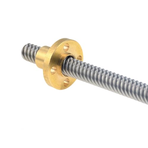 VAYEODEYU Flansch Gewindespindel Mutter, T8-Leitspindel, Trapezstange aus Edelstahl mit Messingmutter, 2 mm Steigung, Blei 1 mm, 2 mm, 4 mm, 8 mm, mehrere Größen, 100–500 mm, 1 Set(Lead 8mm,400mm) von VAYEODEYU