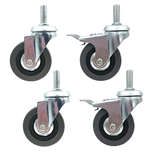 VAYEODEYU Rollen-Set, 4er-Pack 3 Zoll Lenkrollen mit Schaft, 120 kg Tragkraft, 30 mm Gewindeschaft, mehrere Größen(Brake+universal,M10) von VAYEODEYU