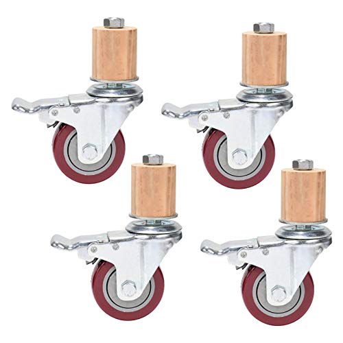 VAYEODEYU Rollen-Set, 4er-Pack PU-Lenkrollen mit Bremse, Gewindeschaft for Rundrohre, 45–48 mm, M12 x 60 mm Schrauben(75mm/3in,48mm) von VAYEODEYU
