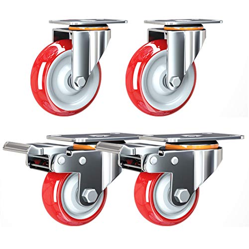 VAYEODEYU Rollen-Set, PU-Lenkrollen mit Schrauben for Werkbank, Trolley, Schrank, 180 kg, 4er-Pack, mehrere Größen(Brake+universal,100mm/4inch) von VAYEODEYU