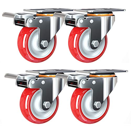 VAYEODEYU Rollen-Set, PU-Lenkrollen mit Schrauben for Werkbank, Trolley, Schrank, 180 kg, 4er-Pack, mehrere Größen(Brake,75mm/3inch) von VAYEODEYU