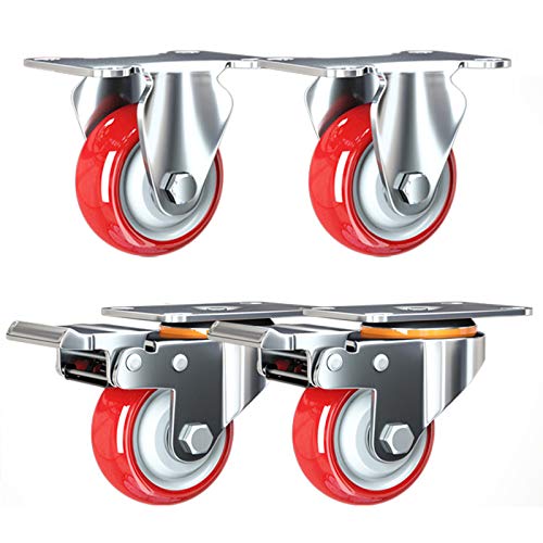 VAYEODEYU Rollen-Set, PU-Lenkrollen mit Schrauben for Werkbank, Trolley, Schrank, 180 kg, 4er-Pack, mehrere Größen(Standard+brake,75mm/3inch) von VAYEODEYU