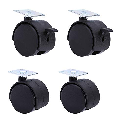 VAYEODEYU Rollen-Set, Platte Lenkrollen Pack Von 4 Mit Bremse Schwarz Nylon Räder for Möbel 30-50mm(Brake+universal,30mm/1.2in) von VAYEODEYU