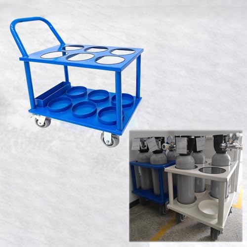 VAYEODEYU Sauerstoff-Flaschenhalter, Sauerstoffflaschengestell, 4-Rad-Sauerstofftankwagenhalter, Sauerstoffflaschenwagen mit 6,3 Zoll Durchmesser, Sauerstoffflaschenständer for 4/5-Liter-Tank(Blue,6 s von VAYEODEYU