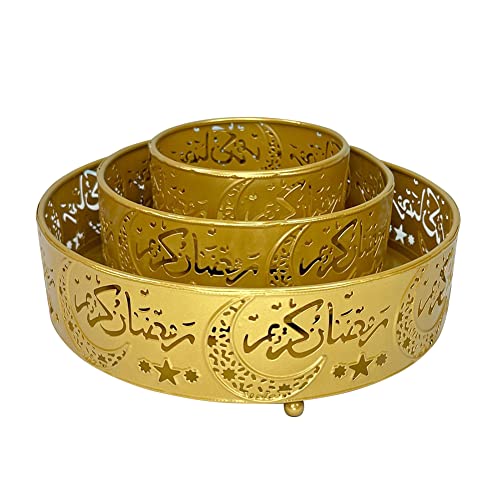 VAYEODEYU Tablett, Eid Mubarak Castle Serviertablett Ramadan Muslim Party Essen Dessert, Ramadan Dessert Tabletts(Type 2 Gold) von VAYEODEYU