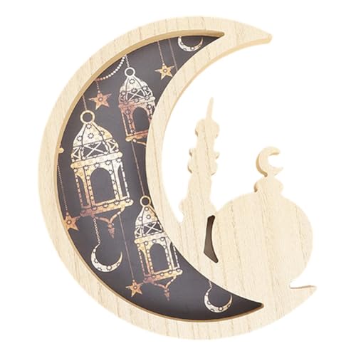 VAYEODEYU Tablett, Mond und Stern Eid Mubarak Teller Tablett Ramadan Serviertablett Ramadan Tablett Holz Dessert Tablett(Moon+Castle) von VAYEODEYU