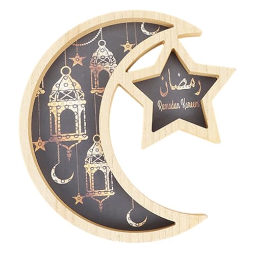 VAYEODEYU Tablett, Mond und Stern Eid Mubarak Teller Tablett Ramadan Serviertablett Ramadan Tablett Holz Dessert Tablett(Star+Moon) von VAYEODEYU