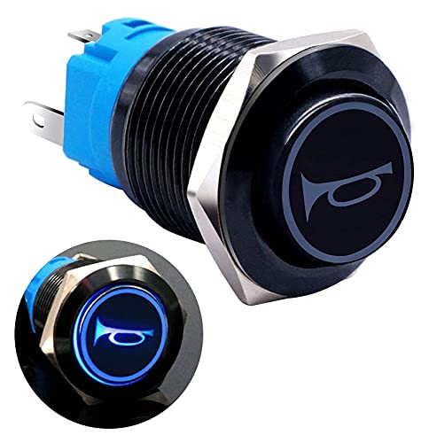 VAYEODEYU Übertragungsschalter, 16mm Momentary Push Button Switch 12V SPDT 1NO 1NC Multicolor LED Schwarz Metall Auto Horn(Blue) von VAYEODEYU