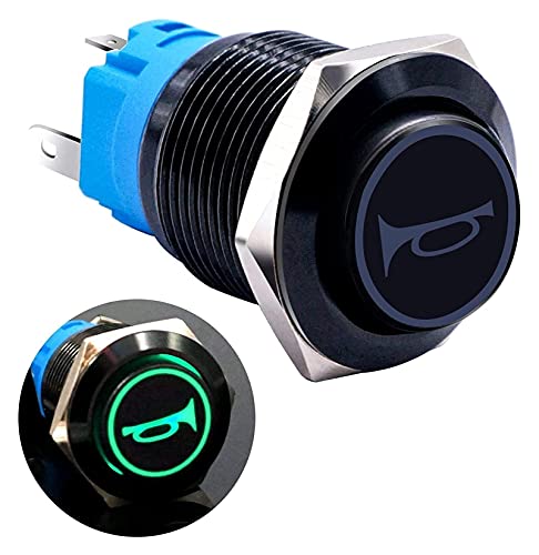 VAYEODEYU Übertragungsschalter, 16mm Momentary Push Button Switch 12V SPDT 1NO 1NC Multicolor LED Schwarz Metall Auto Horn(Green) von VAYEODEYU