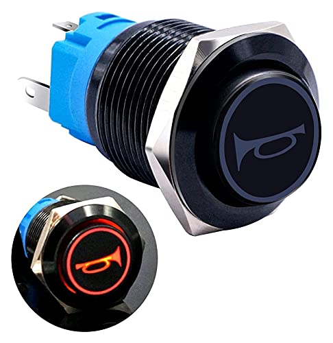 VAYEODEYU Übertragungsschalter, 16mm Momentary Push Button Switch 12V SPDT 1NO 1NC Multicolor LED Schwarz Metall Auto Horn(Red) von VAYEODEYU