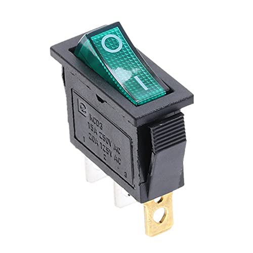 VAYEODEYU Übertragungsschalter, KCD3 3-Pin SPST Wippschalter EIN/AUS 20A 125VAC Mit LED-Licht Multicolor(Green) von VAYEODEYU