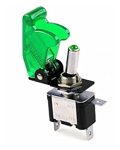 VAYEODEYU Übertragungsschalter, Kippschalter mit Flugzeug Flip Up Cover Guard for Auto Boot LKW 12V 20A LED Multicolor(Green) von VAYEODEYU