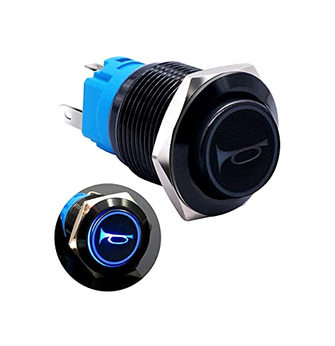 VAYEODEYU Übertragungsschalter, Momentary Push Button Switch 12V 1NO 1NC SPDT Mehrfarbige LED 19mm Montage Loch(Blue) von VAYEODEYU