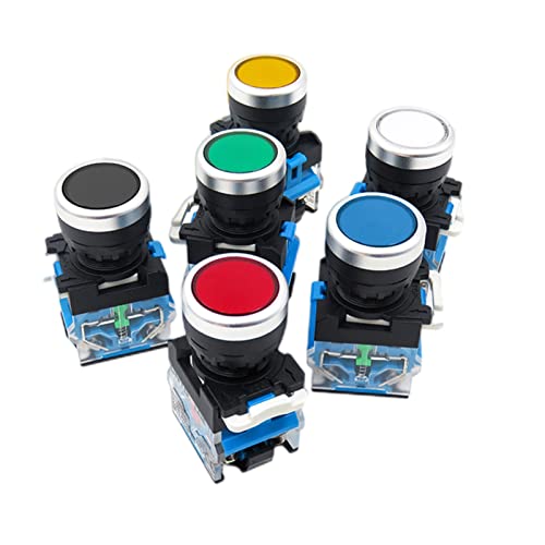 VAYEODEYU Übertragungsschalter, Packung mit 6 LA38-11 Druckknopfschalter 22 mm Momentary 1NO 1NC Multicolor(Green,Self reset type) von VAYEODEYU