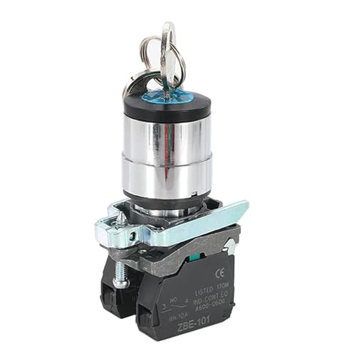 VAYEODEYU Übertragungsschalter, XB4-BG33 ZBE Wahlschalter mit Schlüssel 3 Blockknopf 2 NO Druckknopf 22MM 10A/440V(2gear,1NO) von VAYEODEYU