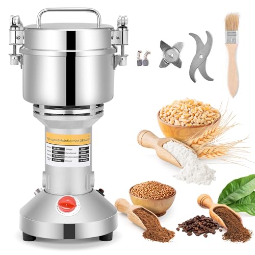 Elektrische Getreidemühle 2500W 36000RPM Schnelle Geschwindigkeit Müsli Getreide Grinder Professionelle Powder Maschine 3Klingen Timing Schleif Maschine Küchenmaschine für Spice,Herb,Coffee(500 Gramm) von VAYOTOY