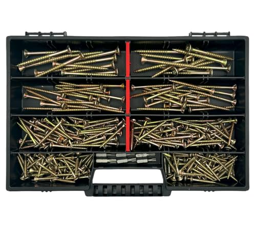 FRACKMANN Schraubenset 430 Teile – inkl. TX Bits & Sortimentskoffer – Torx Schrauben 4x30 – 4x70 – Holzschrauben Sortiment für Innenausbau & Möbelbau von VB Starr InGenios