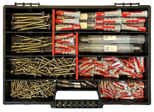 Fischer Dübel Set 240 Teile - inkl. Torx Schrauben, 6xBits, 4xSDS Bohrer & stabilem Sortimentskoffer - 5x25, 6x30, 8x40, 10x50 mm – Hochwertiges Schrauben und Dübel Set von VB Starr InGenios