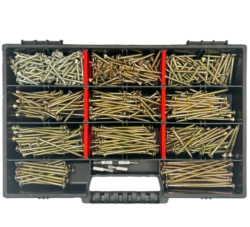 FRACKMANN Schraubenset 464 Teile – Holzschrauben & Spanplattenschrauben 4x30 bis 4,5x80 – inkl. 4 TX Bits & Sortimentskoffer – Profiqualität - Sortiment für Innenausbau & Möbelbau von VB Starr InGenios