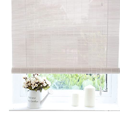 Bambusrollo Weiß Bambus Rollos Für Fenster Lichtfilter Rollo Innen Fenster Bambus Raffrollo Sichtschutz Sonnenschutz Rollos Outdoor Vorhang Holzjalousie Innen Für Balkon Terrasse (Size : 95x120cm) von VBATTY