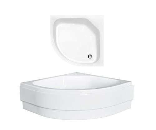 VBChome Acryl Duschwanne Viertelkreis 80x80 cm, tief 15cm, mit Schürze + Ablaufgarnitur, Eckduschwanne Duschtasse mit Ablauf, Antirutschbeschichtung, pflegeleicht, robust und langlebig von VBChome