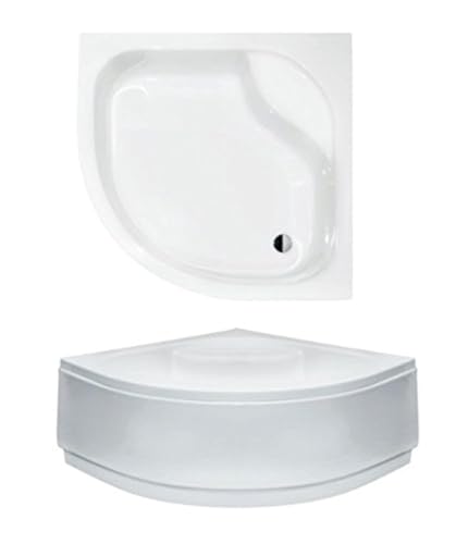 VBChome Acryl-Duschwanne Duschtasse Sitz Viertelkreis 90 x 90 cm mit Schürze tief R55 + Ablaufgarnitur Viega Domoplex Eckduschwanne von VBChome