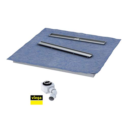 VBChome Duschelement 100x100x5/10,5cm Duschboard 4-seitiges Gefälle Extra Flach Befliesbar Duschrinne 8cm Abdeckung STEEL Ablauf Viega BASE S4 von VBChome