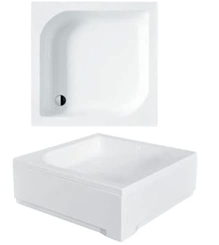 VBChome Duschwanne 90x90x16,5 cm Eckig Tief – Duschtasse aus Sanitär-Acryl mit abnehmbarer Schürze oder zum Befliesen – Ablaufgarnitur Ø50 mm – Kratzfest & Pflegeleicht von VBChome