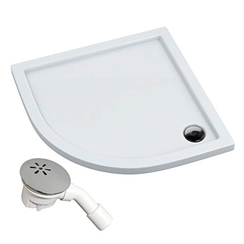 VBChome Duschwanne 90x90x5 cm R55 Duschtasse Viertelkreis für Duschkabine Styroporträger flach Sanitär-Acryl Duschbecken stabil glatt weiß Dusche+ Ablaufgarnitur von VBChome
