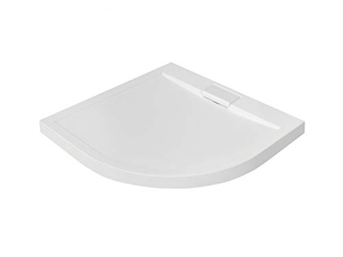 VBChome Duschwanne Duschtasse FLACH Viertelkreis 90x90 cm weiß glatt + Ablaufgarnitur fi50 BAD SET Abdeckplatte Sanitär-Acryl von VBChome