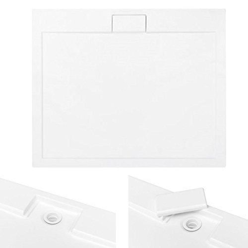 VBChome Duschwanne Duschtasse SUPERFLACH Quadrat 90x90 weiß glatt + Ablaufgarnitur Viega fi50 BAD SET Abdeckplatte Sanitär-Acryl von VBChome