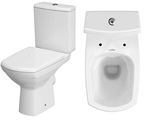 VBChome Keramik Stand WC Toilette Komplett Set Keramik WC- Sitz aus Duroplast mit Absenkautomatik SoftClose-Funktion für waagerechten Abgang Wasseranschluss Spülrandlos Modern von VBChome
