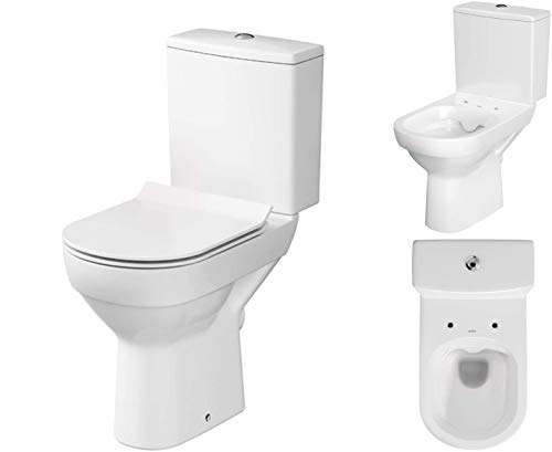 VBChome Keramik Stand WC Toilette Spülrandlos Komplett Design Set mit Spülkasten WC-Sitz Slim mit Absenkautomatik SoftClose Funktion für waagerechten Abgang Wasseranschluss von VBChome